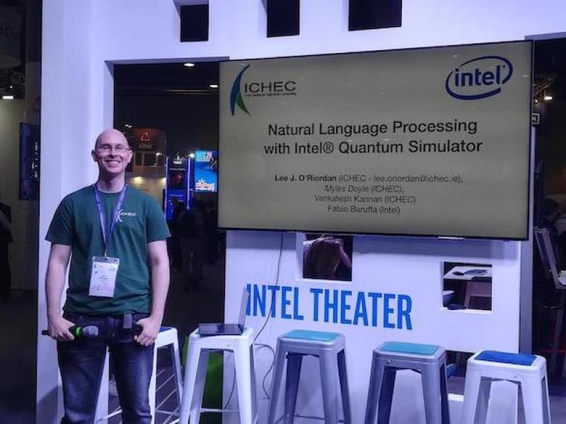 Lee O'Riordan presenting at the Intel Booth, ISC'19
