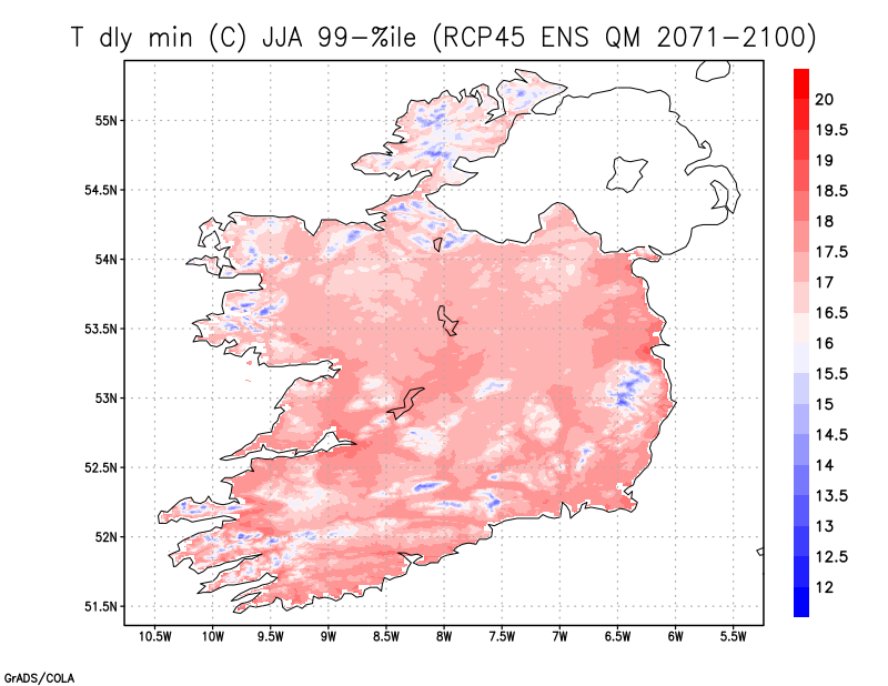 JJA 99-percentile Tmin from RCP45 ensemble mean