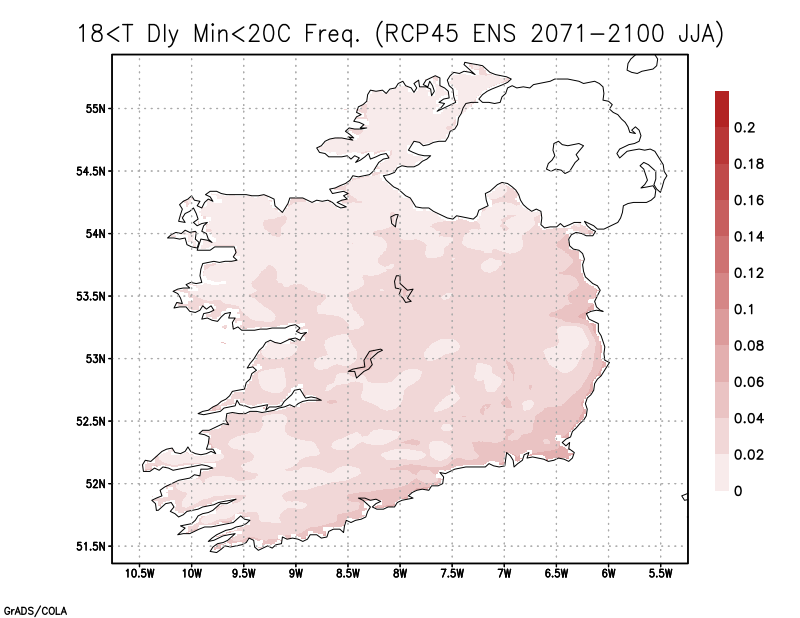Tmin frequency between 18-20C from RCP45 ensemble mean