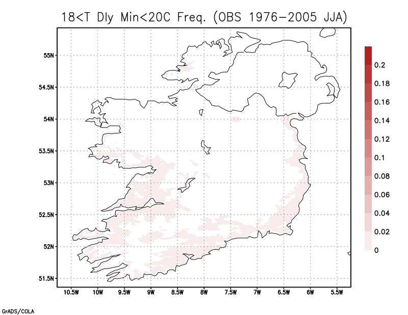 Tmin frequency in 18-20 C bin for JJA from observations