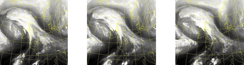 Figure 2: Satellite images (channel 6) for 18, 20, 22 (left to right)