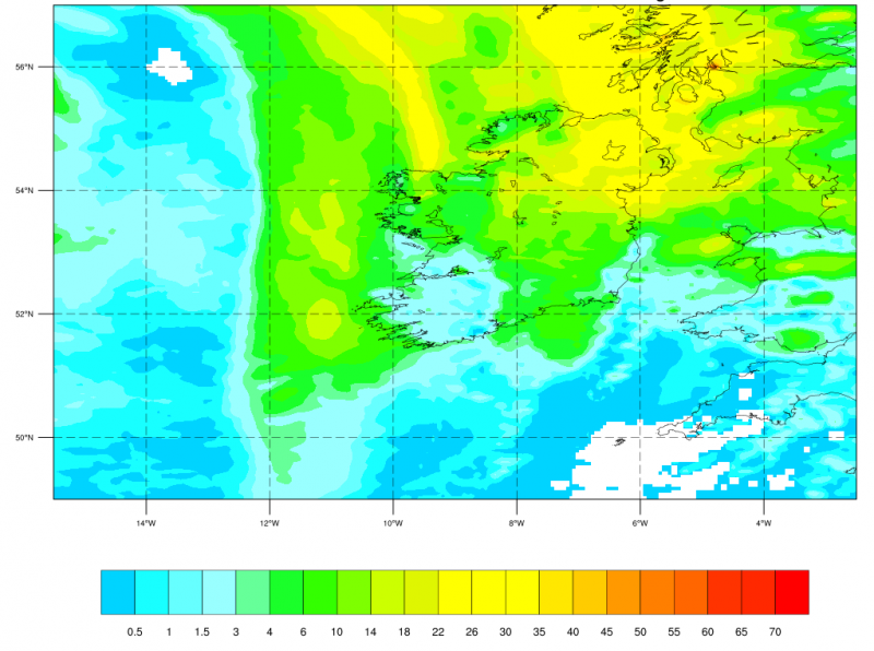 Figure 3: ECMWF 24-hour forecast cumulative rainfall for the period 06-06 UTC 22-23 August 2017.