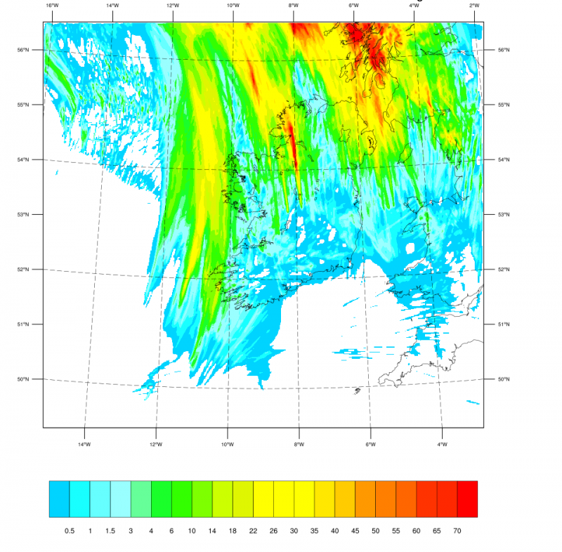 Figure 4: WRF downscaled 23-hour forecast cumulative rainfall for the period 06-06 UTC 22-23 August 2017