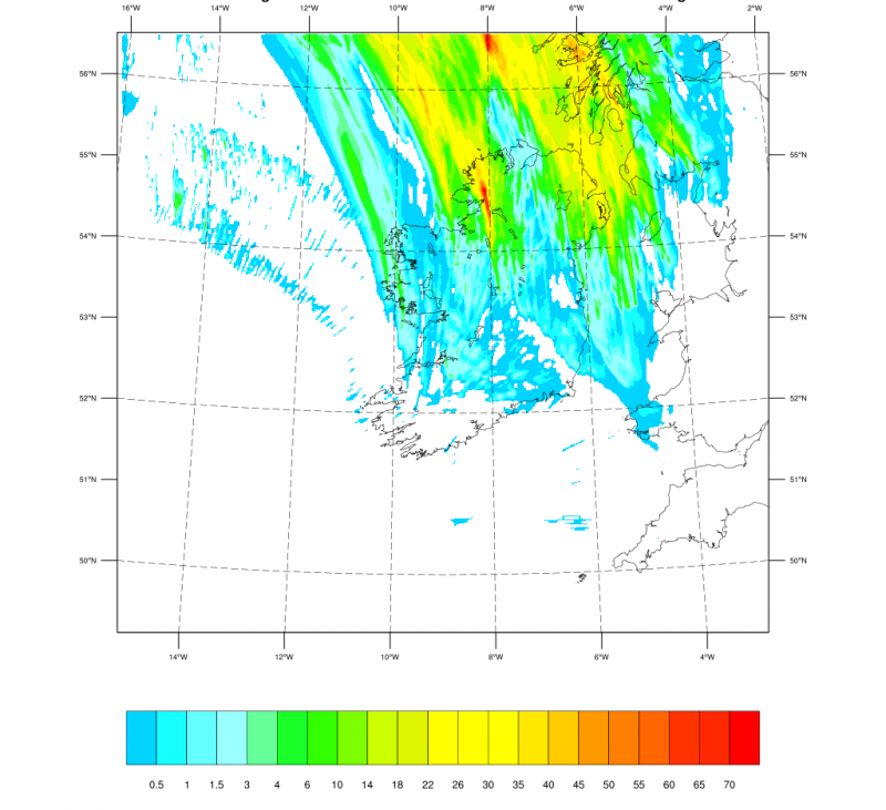 Figure 5: WRF downscaled 6-hour forecast cumulative rainfall for the period 18-00 UTC 22-23 August 2017